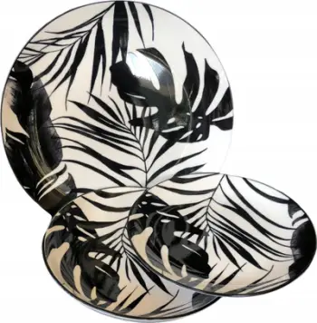 Servis darke Secret de Gourmet Tableware Porcelain With Palms, 18 pjesë, porcelan, i bardhë me motive jeshile