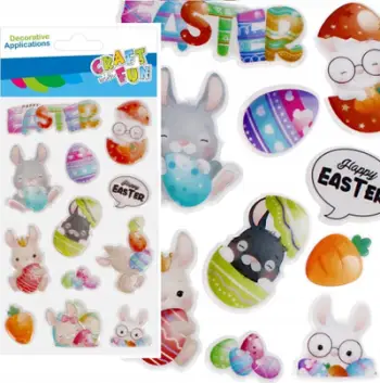 Stickerë dekorativë Puffy CRAFT WITH FUN Bunny, set 12 copë, tematike Pashkësh