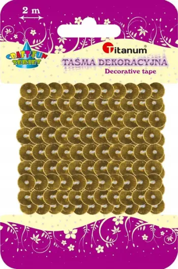 Rruaza dekorative Titanum Sequins On Tape, 6 mm, 2 m, ngjyrë e artë