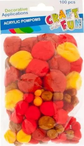 Pompone dekoruese Craft with Fun, 100 copë, shumëngjyrëshe