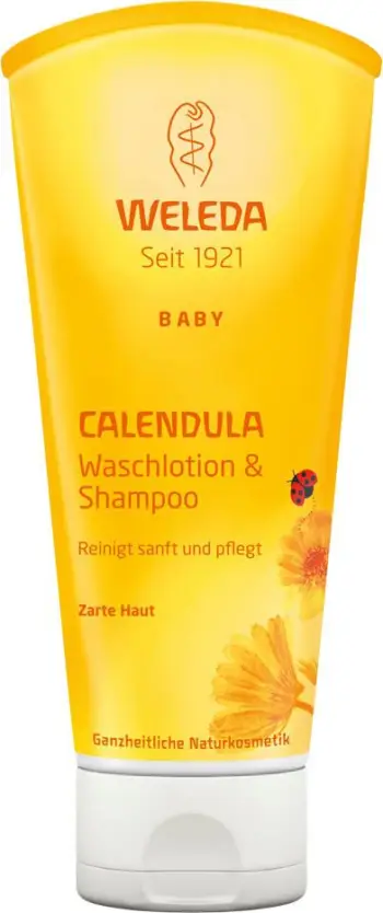 Xhel trupi dhe shampo bebe Weleda Calendula, 2 në 1, 200ml, e verdhë