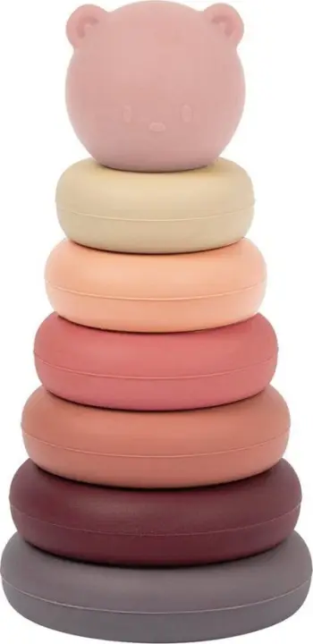 Lodër piramidë grumbullimi Nattou Silicone, 7 pjesë, 16 cm, rozë pastel