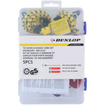 Set rripash lidhës Dunlop 5 copë, kabllo elastike, kuti plastike transparente