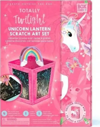 Set kreativ Candiy Totally Twilight, llambë nate unikorn, 4 kartona gërvishtjeje, shumëngjyrësh
