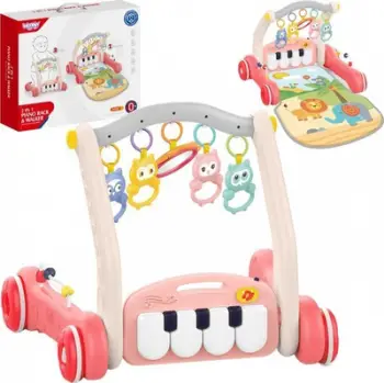 Tapet interaktiv bebe Woopie Baby 2 in 1 Walker me piano, me rrota, me figurina varëse, rozë