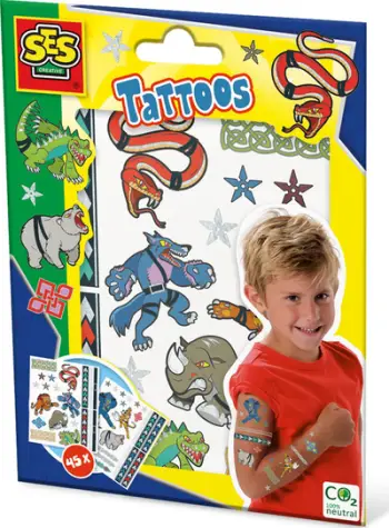 Set tatuazhesh për fëmijë SES Creative 14287, 45 copë, me efekt metalik, shumëngjyrësh