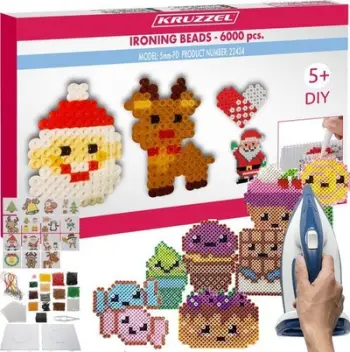 Set kreativ rruaza Kruzzel Fuse Beads 22424, 6000 copë, me shabllone Krishtlindjesh, shumëngjyrësh