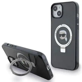 Mbulesë telefoni Karl Lagerfeld Karl Head KLHMP15MHMRSKHK, MagSafe Ring Stand, për iPhone 15 Plus 14 Plus 6.7", e zezë