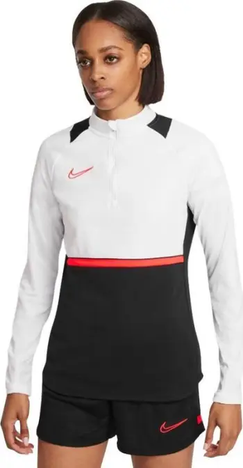Bluzë sportive Nike Dri Fit Academy 21 W, zinxhir 1/4, për femra, e bardhë e zezë