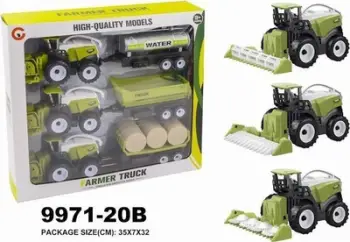 Lodër traktor bujqësor Maksik 9971 20B, set kamionçinë fermere, plastikë, jeshile