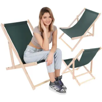 Shezlong plazhi Beach Garden Wooden Folding Deckchair, dru, palosës, jeshile e errët
