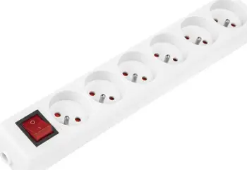 Shtepshtrirës me 6 prize Power Strip, tokëzim, çelës ndezje fikje, i bardhë