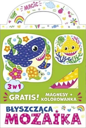 Set mozaiku kreativ Ranok Creative Shiny Mosaic 3 in 1 Colorful Sharks, me ngjitës shkëlqyes, me libër ngjyrosjeje, shumëngjyrësh