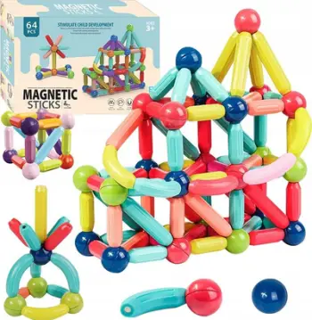 Lodra konstruktive magnetike edukative, 64 pjesë, shumëngjyrëshe