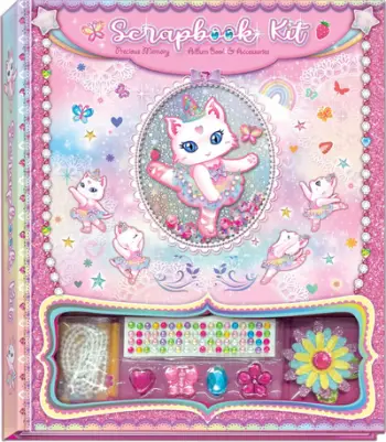 Set scrapbooking Pecoware Cat Ballerina, album me aksesorë, rozë shumëngjyrësh
