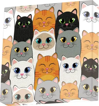 Set pikture me diamante DIAMOND DOTZ Box Cat Clan, komplet kreativ, përfshin stilus dhe gurë dekorativë, shumëngjyrësh