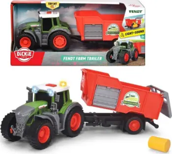 Lodër traktor Fendt Dickie Toys, me rimorkio, drita dhe tinguj, shumëngjyrësh