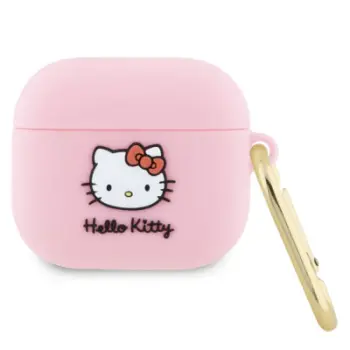 Mbështjellëse silikoni Hello Kitty për AirPods, me karabinier, rozë