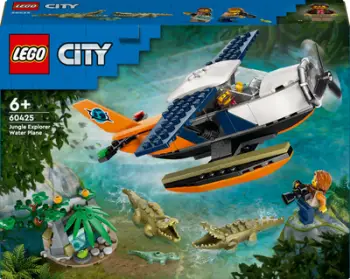 Lodër ndërtimi LEGO City Jungle Explorer Water Plane 60425, aeroplan ujor, 2 minifigura, portokalli e bardhë