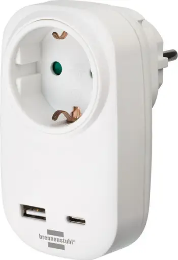 Adapter prizë Brennenstuhl 1508210, 1x USB A, 1x USB C PD 18W, i bardhë