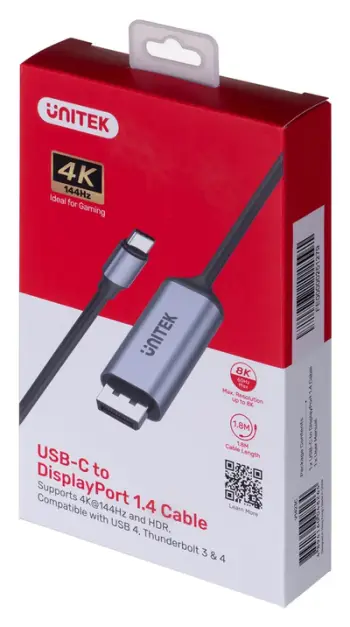Kabllo USB C në DisplayPort Unitek V1423C, 1.8m, 8K, e zezë
