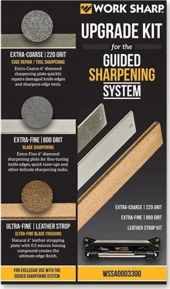 Set mprehës thikash Work Sharp Guided Sharpening Upgrade Kit, diamant 220 800 grit, stropp lëkure, gri