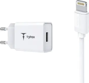 Karikues muri T-phox Mini, Lightning 1.2m, 2.4A, i bardhë