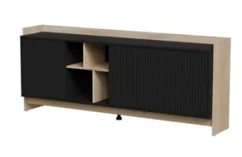 Komodë TV Cama Meble Porto Cremona, rafte të hapura, dru lisi Cremona, e zezë