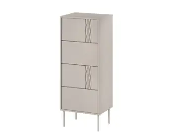 Komodë TRESSE, 4 sirtarë, këmbë metalike, beige