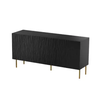 Komodë Cama Meble JUNGLE, 152 cm, këmbë metalike ari, e zezë mat
