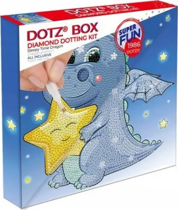 Set diamond painting DIAMOND DOTZ Sleepy Time Dragon, pjesërisht i mbushur, me gurë të rrumbullakët, shumëngjyrësh