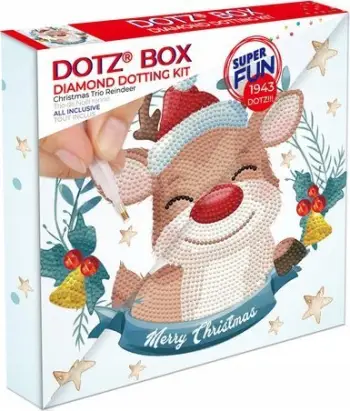 Set pikturimi me diamant Diamond Dotz Box Christmas Trio Reindeer, motiv Krishtlindjesh, për të rritur dhe fëmijë, shumëngjyrësh