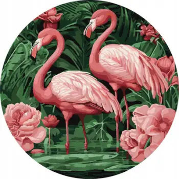 Set pikture me numra Art Craft Flamingos in Flowers KHO-R1005, kanavacë rrethore 39cm