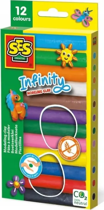 Set plasteline SES Creative Infinity Modeling Clay 00406, 12 copa, 180g, shumëngjyrëshe