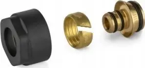 Lidhës kompresues për tuba PEX, 16 x 3/4", metal, i zi mat