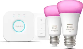 Set ndriçimi smart Philips Hue A60, 2x 9W E27, 1100 lm, me Bridge dhe Dimmer, i bardhë