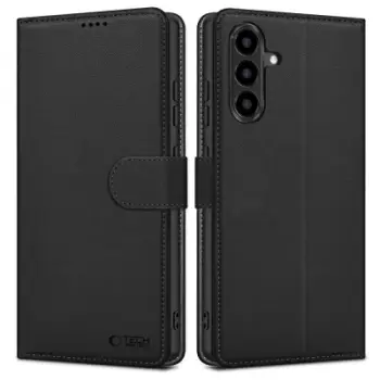 Kopertinë portofol Tech-Protect Wallet për Galaxy A36 5G, lëkurë eko, me magnet, e zezë matte
