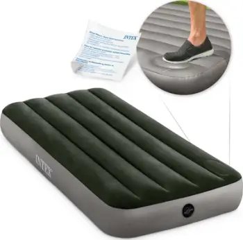 Dyshek ajror Intex Jr Twin Dura-Beam Downy, pompë me këmbë, jeshil gri