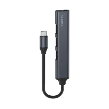 Hub USB Savio AK-70, 4 porta, kompakt, gri