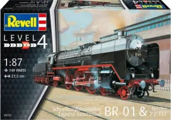 Model treni Revell BR01 me tender T32, shkalla 1:87, 149 pjesë, i zi me të kuqe