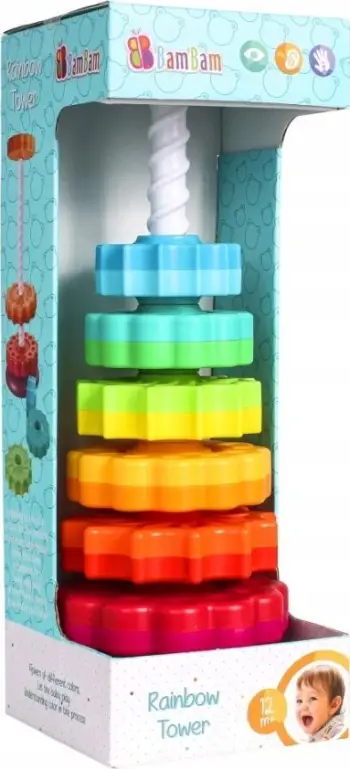 Lodër zhvillimore Bam Bam Rainbow Spiral Pyramid, piramidë me unaza, 12m+