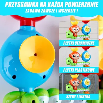 Lodër banjoje Woopie 5‑in‑1, lodër uji me gotë, me kupa vakumi, shumëngjyrëshe - 2