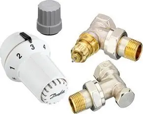 Set valvulash këndore termostatike Danfoss RAS-C, set 3 pjesë, 1/2", prej bronzi