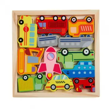Puzzle druri MOMKI, 12 pjesë, me makina shumëngjyrëshe
