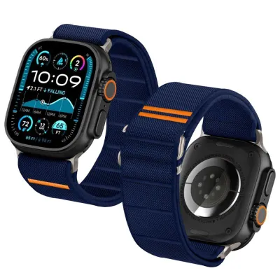 Rrip ore Tech-Protect Nylon Slip për Apple Watch, 44-49mm, najlon, blu navy me portokalli - 2