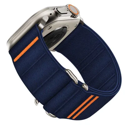 Rrip ore Tech-Protect Nylon Slip për Apple Watch, 44-49mm, najlon, blu navy me portokalli - 3