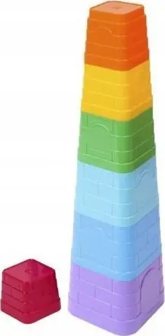 Lodër piramidë me kuba TEDDIES, set 7 copë, plastike, shumëngjyrëshe