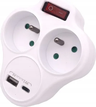 Adapter prize Double Splitter Z-12, 2x230V, USB A dhe USB-C, i bardhë - 2