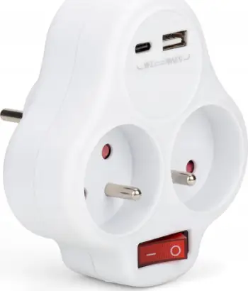Adapter prize Double Splitter Z-12, 2x230V, USB A dhe USB-C, i bardhë