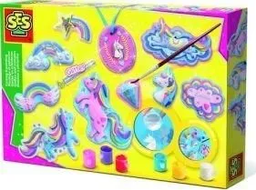 Set kreativ SES Creative Casting and Painting Glitter Unicorns, 12 figura, shumëngjyrësh - 1